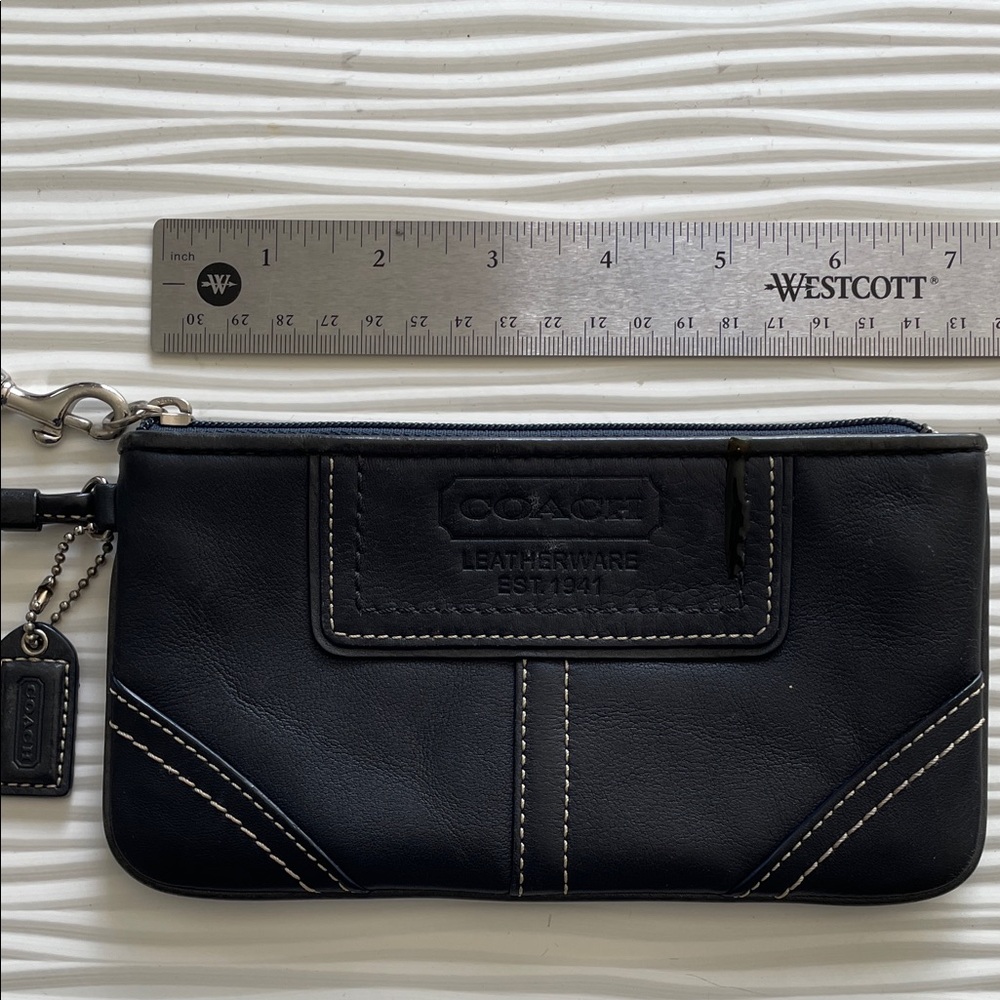 Coach Navy Leather Wristlet with Stitch Detail